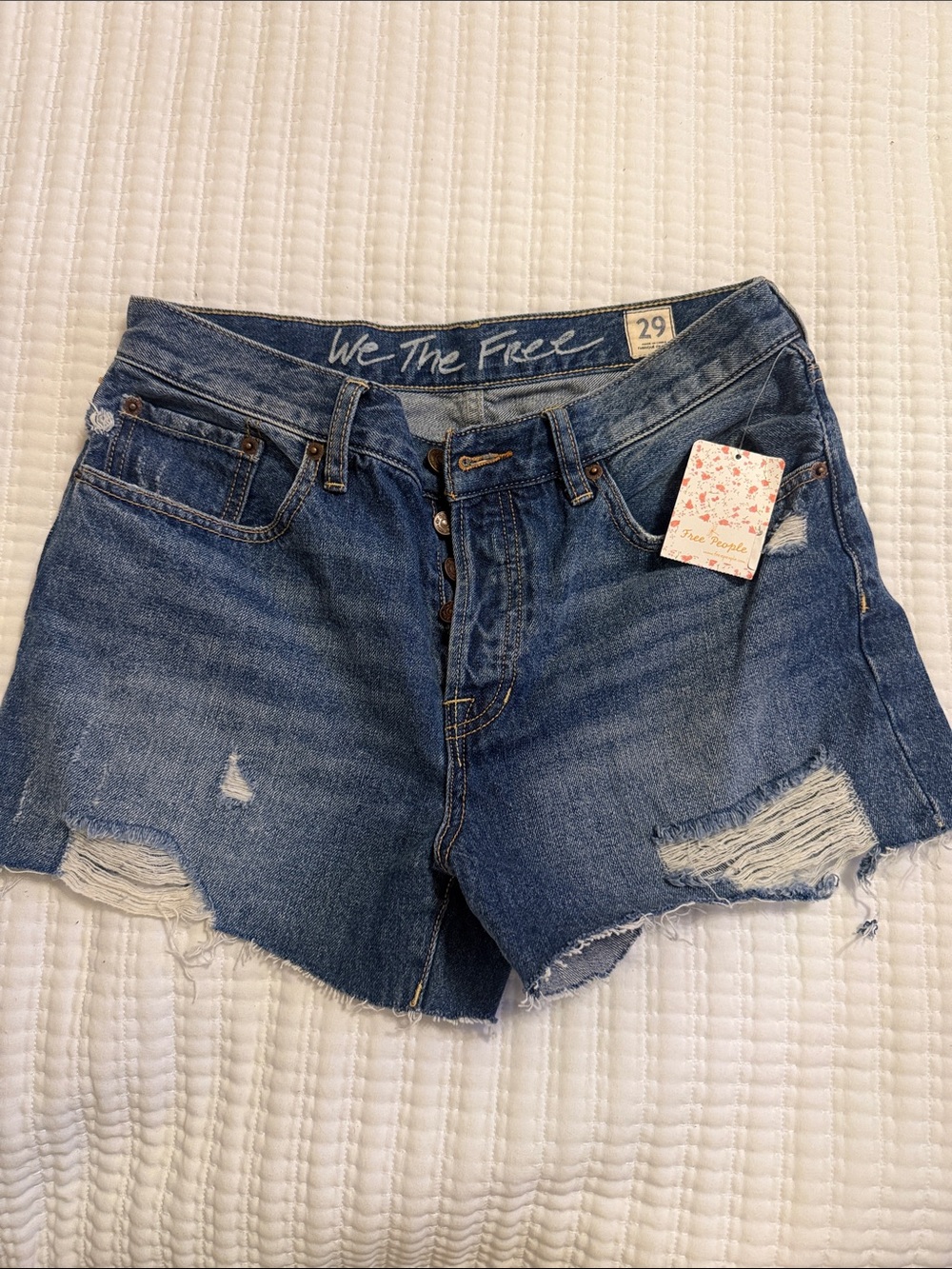 Free People Blue Distressed Denim Jean Shorts